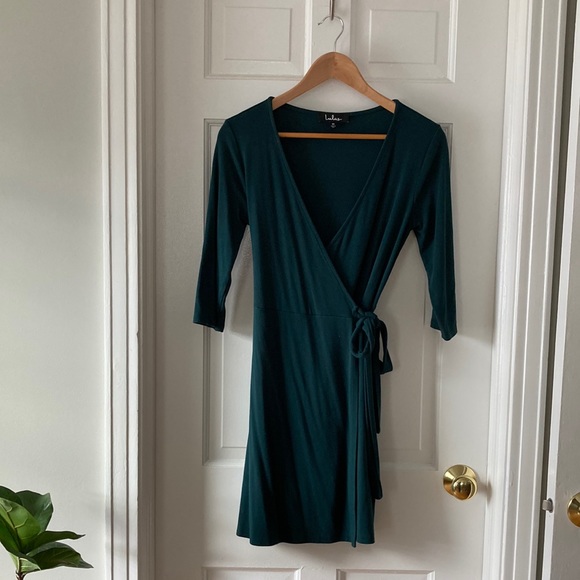 Lulus Dresses & Skirts - Lulu’s Dark Teal Long Sleeve Wrap Dress